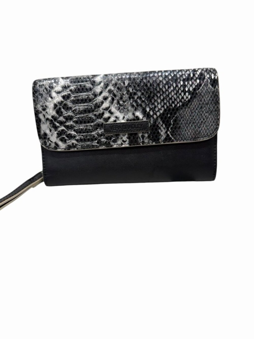 Vera Bradley Black Snakeskin Women's Wristlet Wallet Zip & Snap Closure